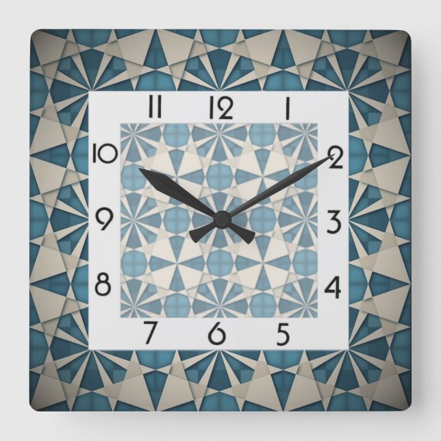 Horloge Carrée Géométrique bleue moderne (Recto)