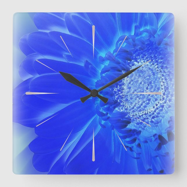 Horloge Carrée gerbera bleu électrique (Recto)