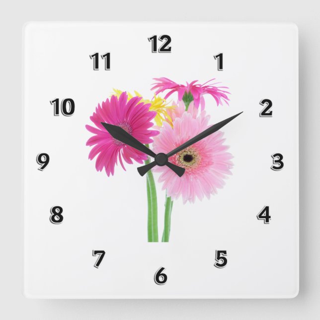 Horloge Carrée Gerbera Daisies (Recto)