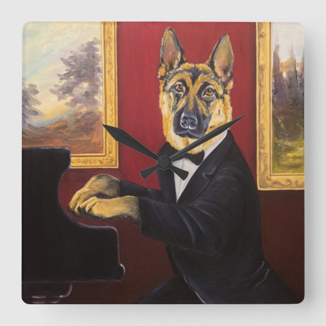 Horloge Carrée German Shepherd | Piano Waltz (Recto)