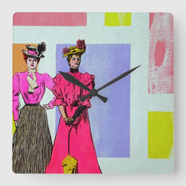 Horloge Carrée Gibson Girls in a Mondrian Motif (Recto)