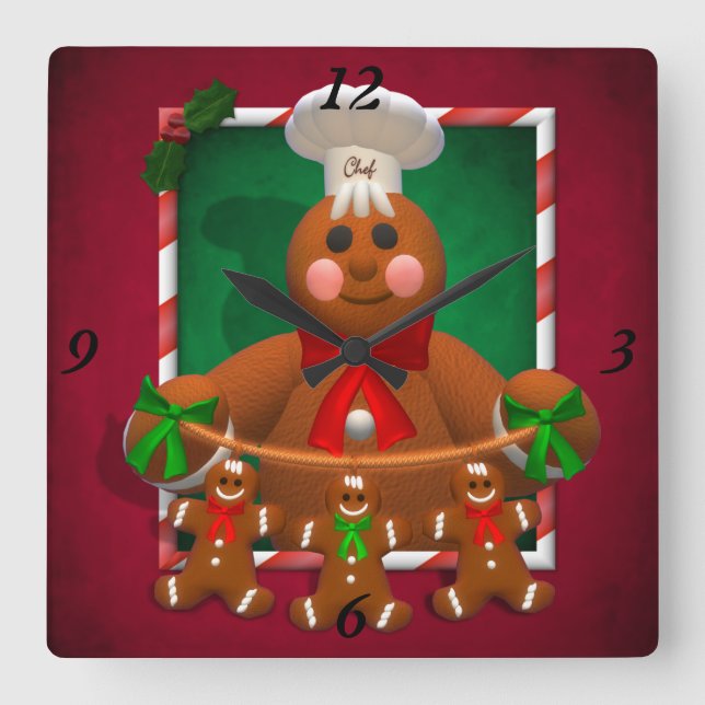 Horloge Carrée Gingerbread Family: Funny Baker (Recto)