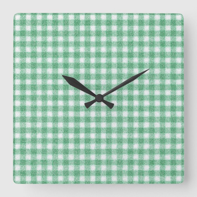Horloge Carrée Gingham vert menthe à l'eau  (Recto)