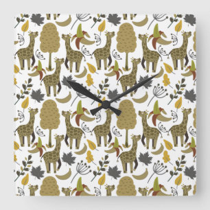 Horloge Carrée Girafe sans couture motif jaune blanc haute