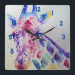 Horloge Carrée Girafe Watercolor Animal Childs Room Clock<br><div class="desc">Girafe Watercolor Animal Childs Room Clock. Designed from my original watercolour art.</div>