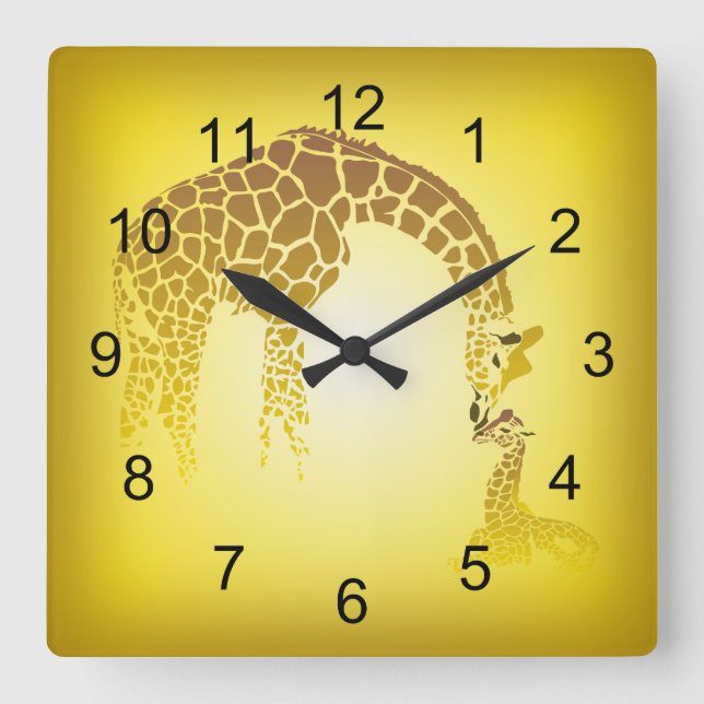 Horloge Carrée Giraffe de Mother et Cute | yellow (Recto)