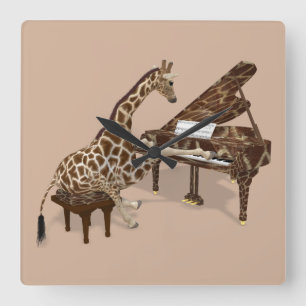 Horloge Carrée Giraffe Joue du Grand Piano