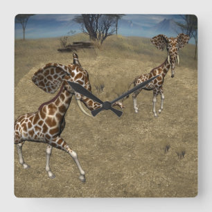 Horloge Carrée Giraffes d'éléphants mignons