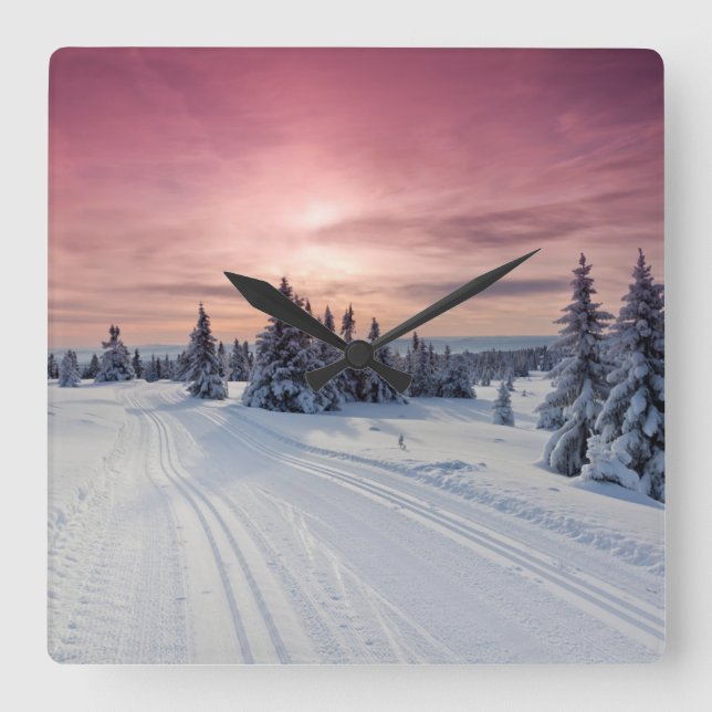 Horloge Carrée Glace et neige | Lillehammer, Norvège (Recto)