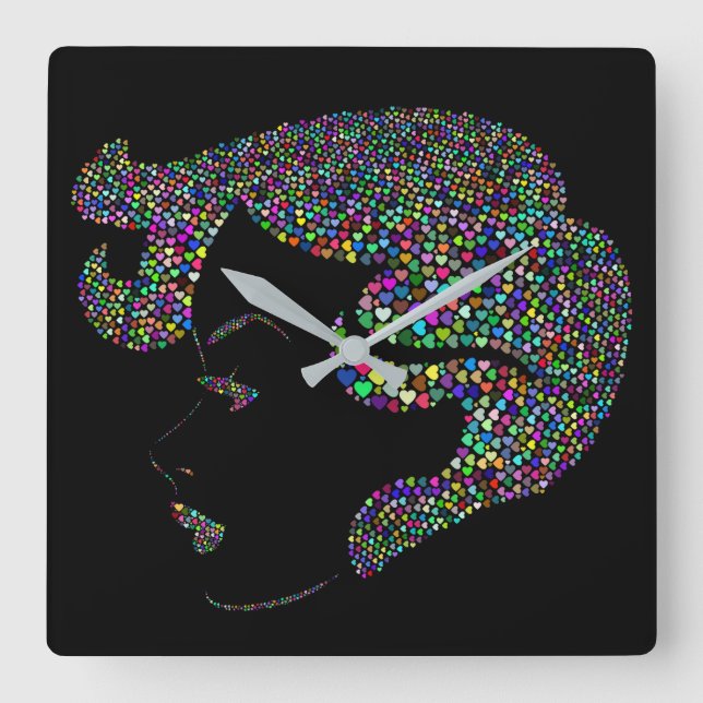 Horloge Carrée Glam girl with hearts (Recto)