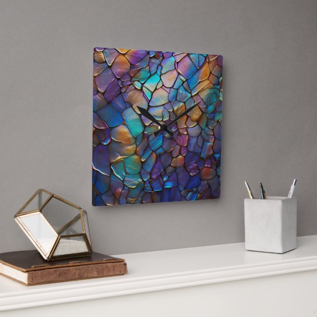 Horloge Carrée Glam Iridescente Opal Gemstone Tissu (Bureau)