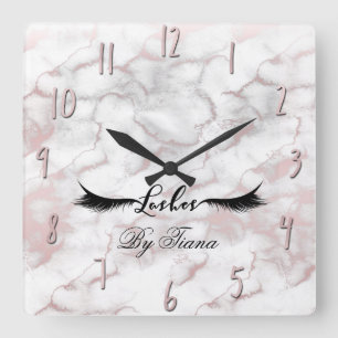 Horloge Carrée Glam Rose Gold Rose Marbre Cils Beauté Maquillage