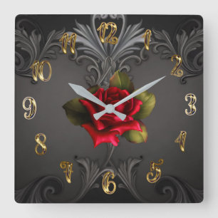 Horloge Carrée Glamour gothique Rouge Rose Noir Glam ornemental