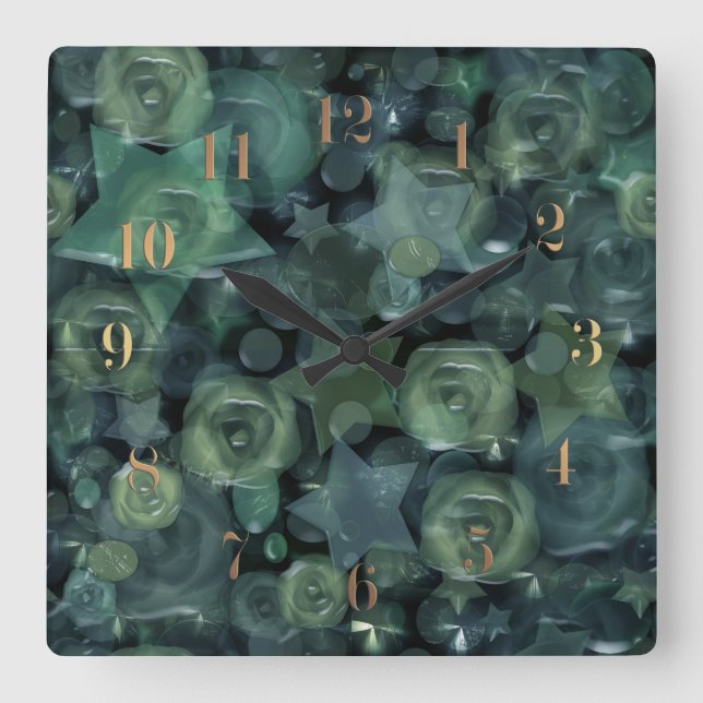 Horloge Carrée Glass tile 3D liquid roses and stars (Recto)