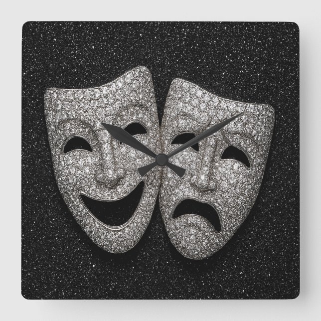 Horloge Carrée Glittery Comedy & Tragedy Drama Mask (Recto)