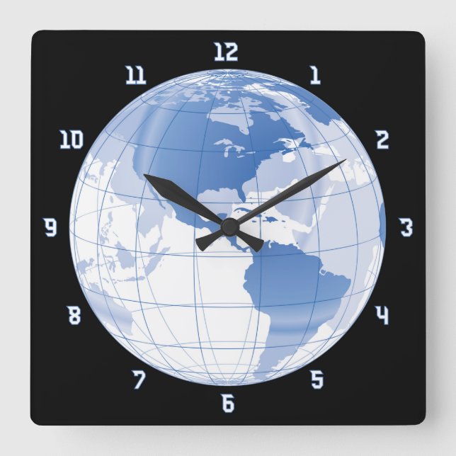 Horloge Carrée Globe terrestre spatial (Recto)