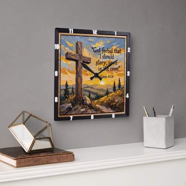 Horloge Carrée Gloire Dans La Croix Seule (Bureau)