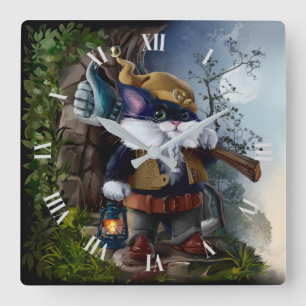 Horloge Carrée Gnome chat avec marteau de nuit et lampe va au tra