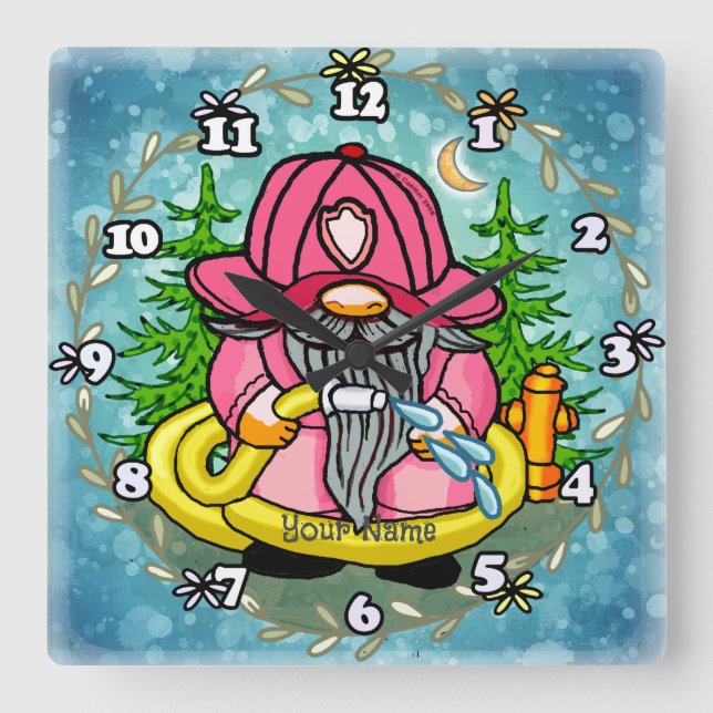 Horloge Carrée Gnome pompier  (Recto)