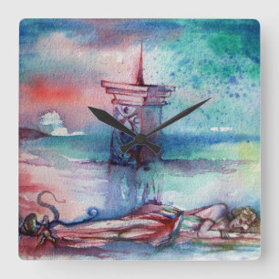 HORLOGE CARRÉE GNOMON ET DAME DU LAC