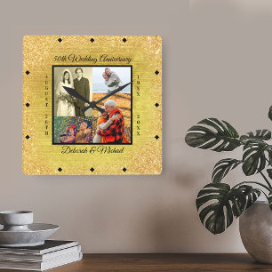 Horloge Carrée Gold 50e anniversaire Mariage photo personnalisée