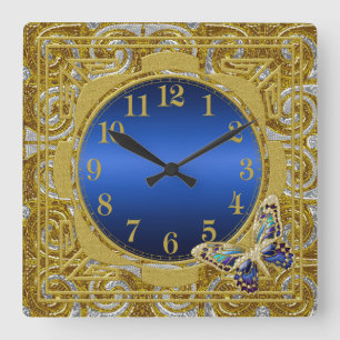 Horloge Carrée Gold and Silver Butterfly Wall Clock