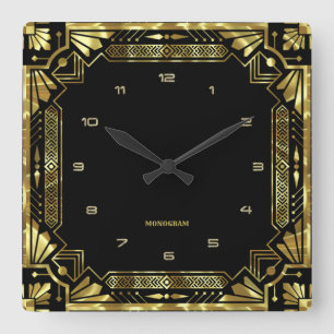 Horloge Carrée Gold art Deco Frame