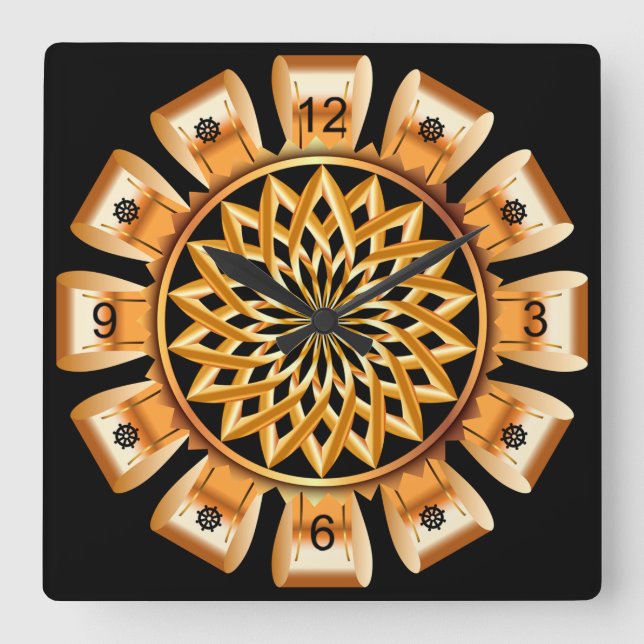 Horloge Carrée Gold & Black ~ Golden Bow Circle ~ Unique ~ (Recto)