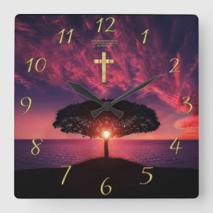 Horloge Carrée Gold Christian Faith croiser avec le dicton drôle 