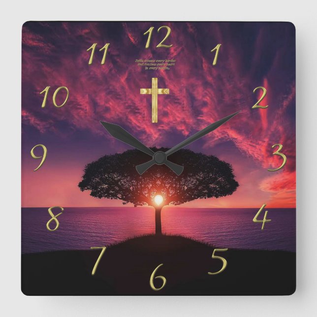 Horloge Carrée Gold Christian Faith croiser avec le dicton drôle  (Recto)