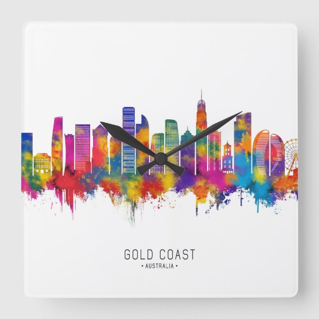 Horloge Carrée Gold Coast Australia Skyline (Recto)