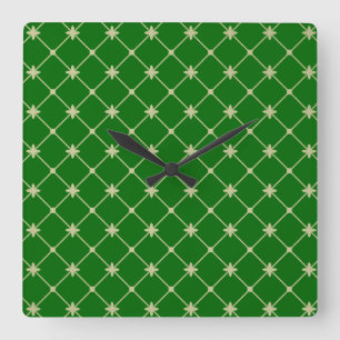Horloge Carrée Gold Crosses on Green Wall Clock