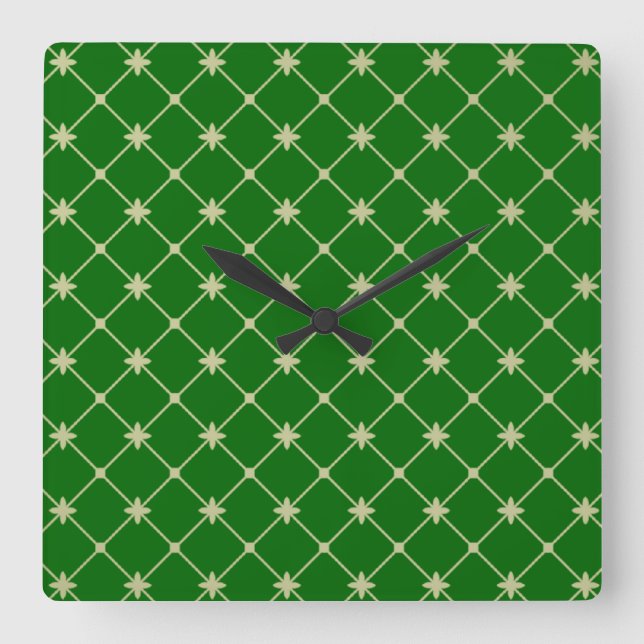Horloge Carrée Gold Crosses on Green Wall Clock (Recto)