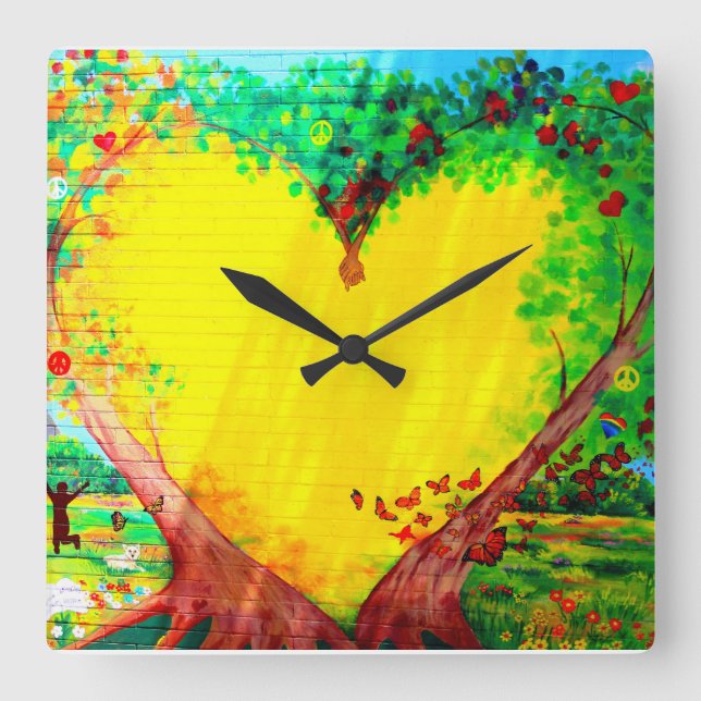 Horloge Carrée gold heart mural clock (Recto)