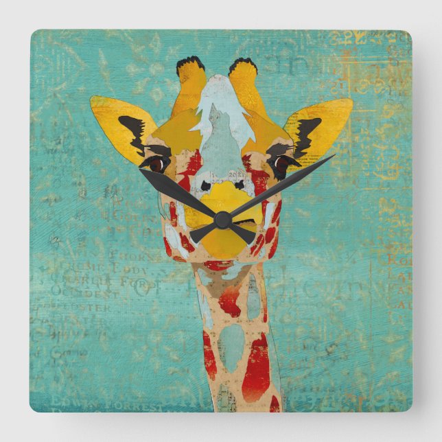 Horloge Carrée Gold Peeking Giraffe Clock (Recto)