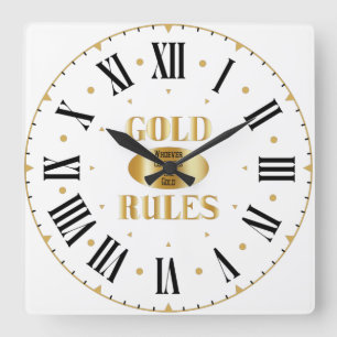 Horloge Carrée Gold Rules Golden Rule II Roman Numéros