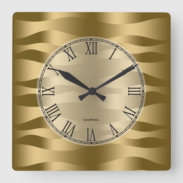 Horloge Carrée Gold Tones Abstract Wavy Zebra Stripes Pattern (Recto)
