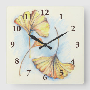 Horloge Carrée Golden Autumn Ginkgo