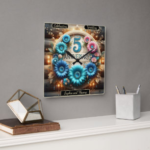 Horloge Carrée Golden Bloom : cinquième anniversaire cercle flora