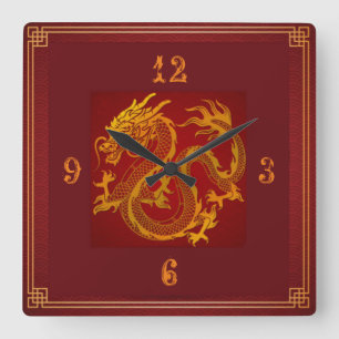 Horloge Carrée Golden dragon