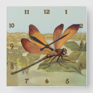 Horloge Carrée Golden Dragonfly