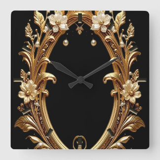 Horloge Carrée Golden Floral Ornate Frame Wall Clock