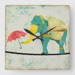 Horloge Carrée Golden Graceful Elephant Clock