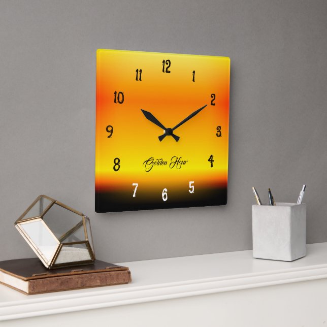 Horloge Carrée Golden Hour Sunset Gradient Wall Clock (Bureau)