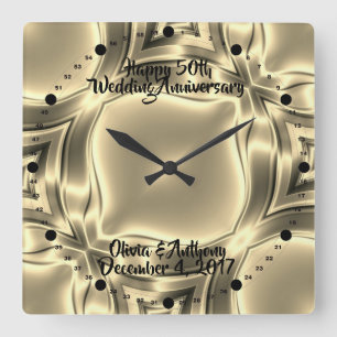 Horloge Carrée Golden Lines 50e anniversaire du Mariage