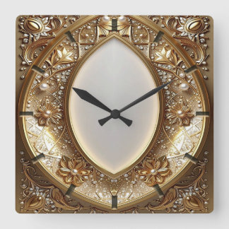 Horloge Carrée Golden Ornate Frame Wall Clock
