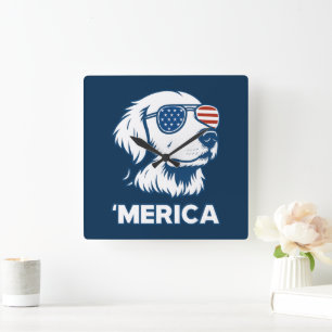 Horloge Carrée Golden Retriever 4 juillet Merica