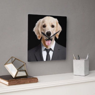 Horloge Carrée Golden Retriever en costume