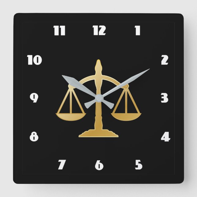 Horloge Carrée Golden Scales of Justice Law Theme (Recto)