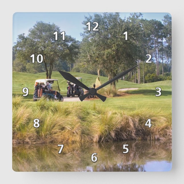Horloge Carrée Golfers and Golf Course Clock (Recto)